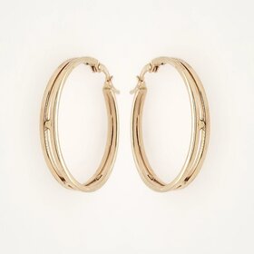 30068 14K. YELLOW GOLD 1.5" DOUBLE SPACED WITH BEADS HOOPS