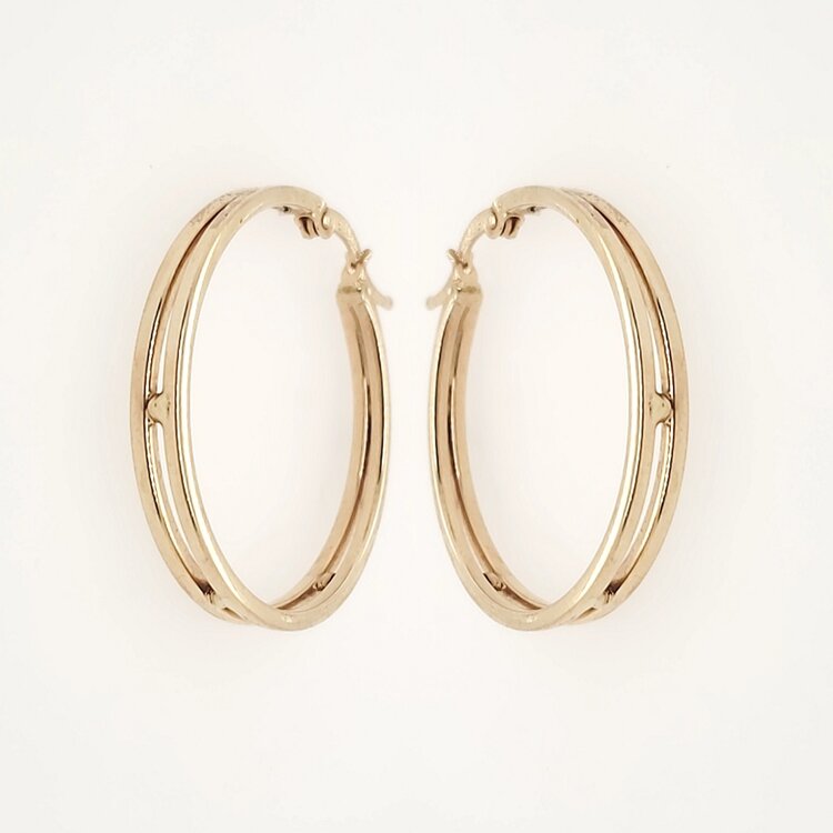 30068 14K. YELLOW GOLD 1.5" DOUBLE SPACED WITH BEADS HOOPS