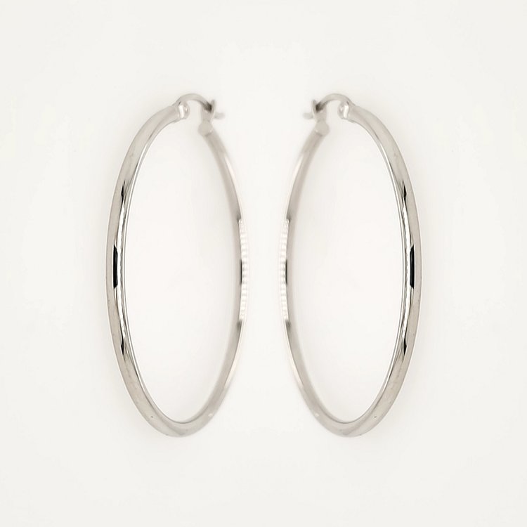 30308 14K WHITE GOLD 1.60" 2MM THIN HIGH POLISHED HOOPS