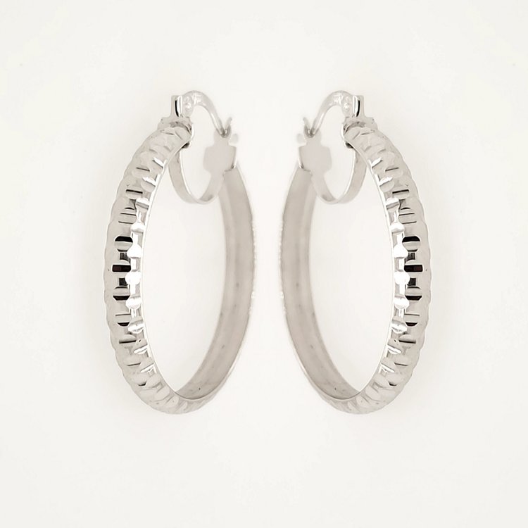 32314 14K  WHITE GOLD 1.25" 3.75MM  DIAMOND CUT  HOOPS