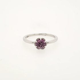 40185  14K WHITE GOLD DIAMOND ROUND SYNTHETIC ALEXANDRITE CHECKERBOARD CUT FLOWER  DESIGN RING