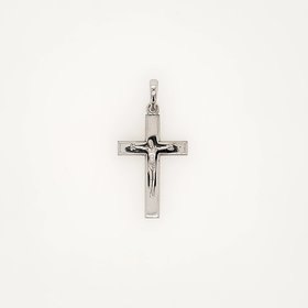 77237 14K WHITE GOLD 1.20" HIGH POLISH CENTER SATIN FINISH EDGES BOXED CRUCIFIX