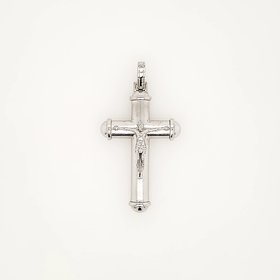 77234 14K WHITE GOLD 1.5"  SATIN CENTER WITH HIGH POLISH TUBE EDGES 3D CRUCIFIX