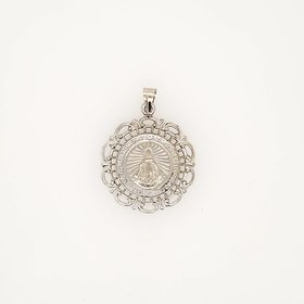 77239 14K WHITE GOLD 22MM  ROUND FILIGREE MIRACULOUS MEDAL