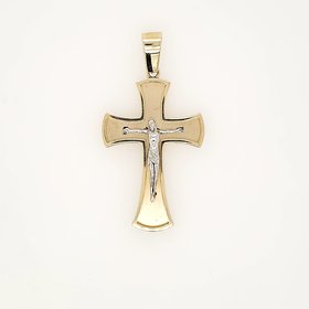 77228 14K 2 TONE  1.55" SATIN CENTER WITH ROUND HIGH POLISH EDGES CRUCIFIX