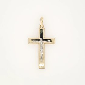 77227 14K 2 TONE 1.5" HIGH POLISH CENTER WITH SATIN BORDERS CRUCIFIX