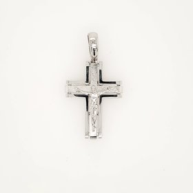 77236 14K WHITE GOLD 1.25" SATIN CENTER HIGH POLISH CUT OUT BOXED CRUCIFIX