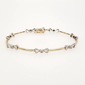 20249 14K TWO TONE DIAMOND BAR AND HEARTS  BRACELET