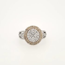 40193 10K 2 TONE 1TCW DIAMOND CLUSTER DOUBLE HALO LADIES RING