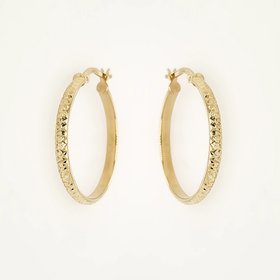 30790 14K YELLOW GOLD HAMMERED STYLE DESIGN HOOP EARRINGS