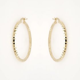 30788 14K YELLOW GOLD 1.5" TUBE  DIAMOND CUT DESIGN HOOP EARRINGS