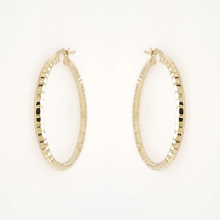 30787 14K YELLOW GOLD 1.25"  TUBE  DIAMOND CUT HOOP EARRINGS