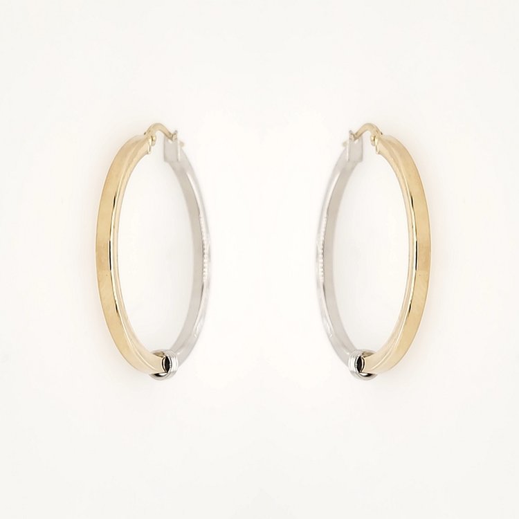 30792 14K 2 TONE 1.5" HIGH POLISH WITH CUFF DESIGN HOOP EARRINGS