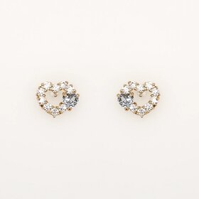 32902 14K YELLOW GOLD BLUE AND CLEAR  CUBIC  ZIRCONIA DOUBLE HEART SCREWBACKS