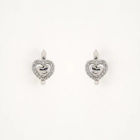 30820 14K WHITE GOLD HIGH POLISH HEART WITH CUBIC ZIRCONIA HALO HUGGIES