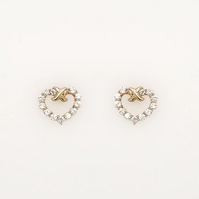 30822 14K YELOW GOLD CUBIC ZIRCONIA HEART WITH X TOP CENTER DESIGN STUD EARRINGS