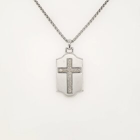 80211 STERLING SILVER .25TCW DIAMOND DOG TAG PENDANT SET 24"