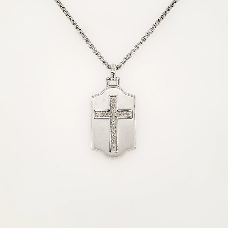 80211 STERLING SILVER .25TCW DIAMOND DOG TAG PENDANT SET 24"