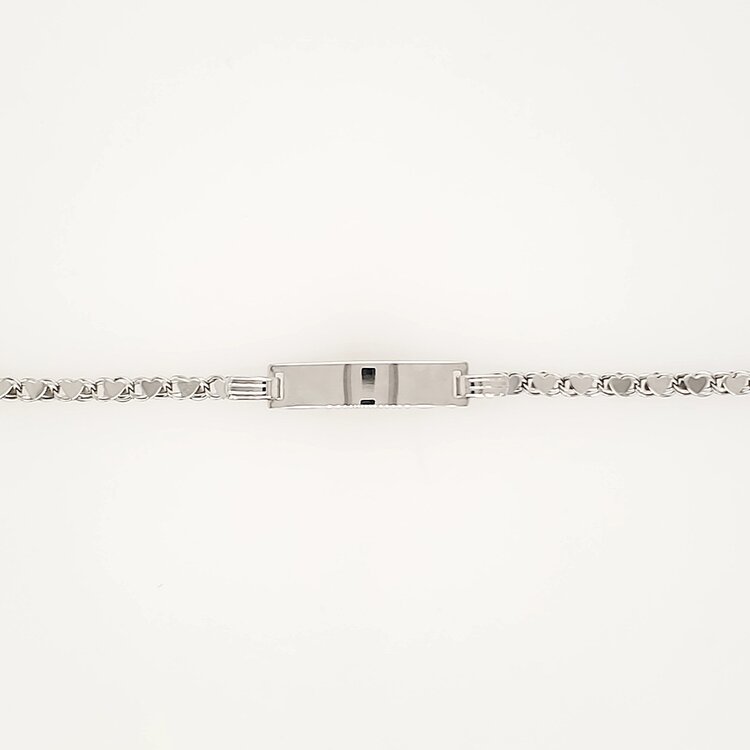 20254 14K WHITE GOLD MIRROR HEARTS LINK 5MM NAME ID BABY  BRACELET