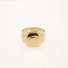 45023 14K YELLOW GOLD HIGH POLISH LINED SIGNET MEN'S RING (SIZE 10)