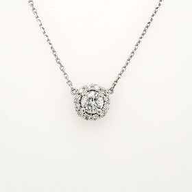 70286 14K WHITE GOLD .55CT I-I1 CENTER STONE .20CT HALO DIAMOND PENDANT  NECKLACE