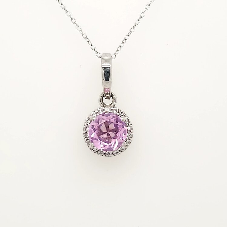 80025 STERLING SILVER PINK CUBIC ZIRCONIA HALO PENDANT NECKLACE