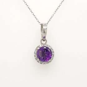 80023 STERLING SILVER  SYNTHETIC AMETHYST HALO PENDANT