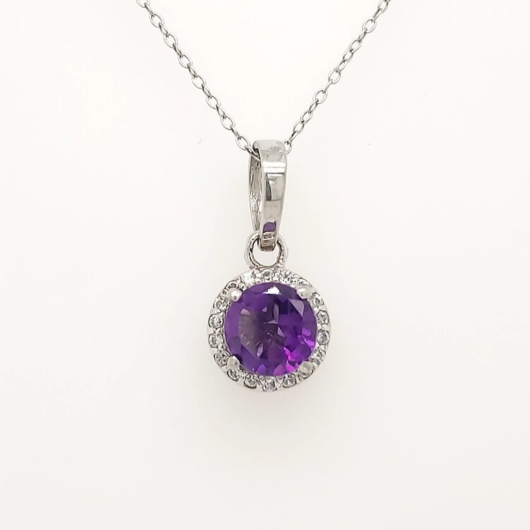 80023 STERLING SILVER  SYNTHETIC AMETHYST HALO PENDANT
