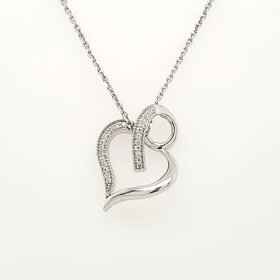 70288 10K WHITE GOLD .10TCW LAB GROWN DIAMOND OPEN SPIRAL HEART PENDANT SET ON ADJUSTABLE CABLE LINK CHAIN