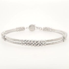 20262 14K WHITE GOLD DIAMOND CUT BEADED DISCO BALL DESIGN WITH ADJUSTABLE LOCK BANGLE BRACELET