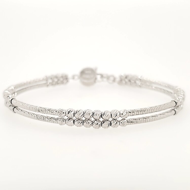 20262 14K WHITE GOLD DIAMOND CUT BEADED DISCO BALL DESIGN WITH ADJUSTABLE LOCK BANGLE BRACELET