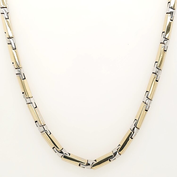50261 14K 2 TONE 22" 4MM HIGH POLISH BAR MECHANICAL STYLE CHAIN