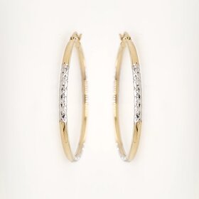 30883 14K TWO TONE GOLD 2MM THICKNESS AND 1" DIAMOND CUT DESIGN HOOPS