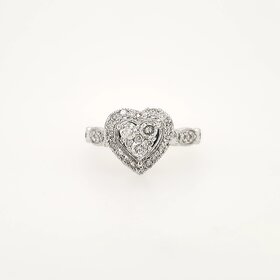 40234 14K WHITE GOLD 1TCW DIAMOND HEART CLUSTER HALO WITH MILGRAIN DESIGN RING