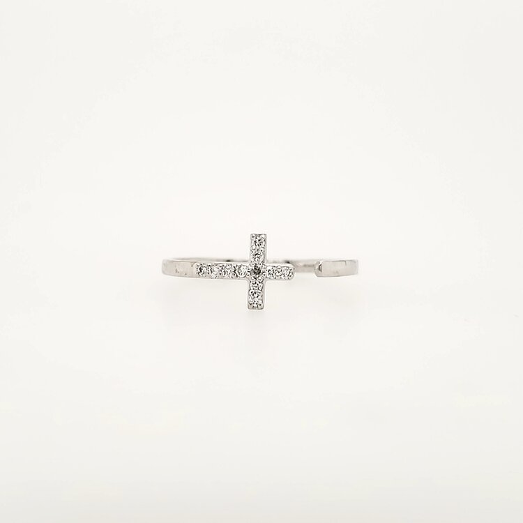 40224 10K WHITE GOLD .08TCW LAB GROWN DIAMOND OPEN SIDEWAY CROSS RING
