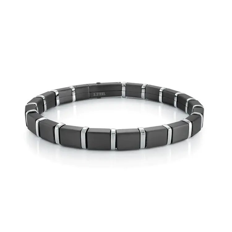 SMB630 ITALGEM STAINLESS STEEL QUADRANT LINK GUN IP MATTE FINISH MEN'S BRACELET
