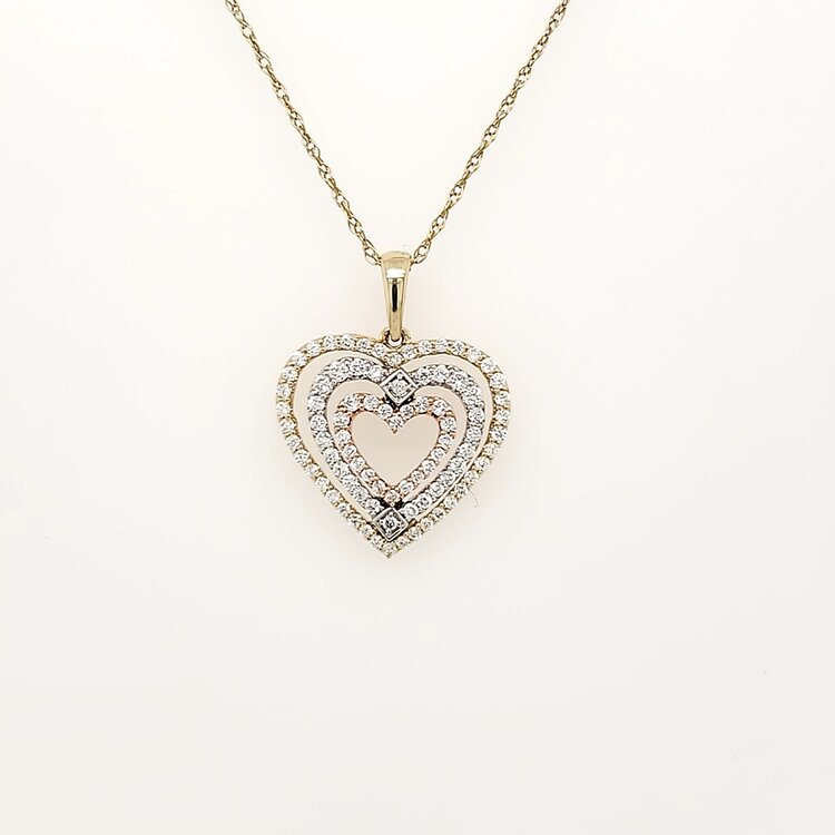 70299 10K .50TCW DIAMOND TRI-COLOR TRIPLE STRAIGHT OPEN HEART PENDANT ON 14K  YELLOW GOLD CHAIN