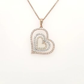 70296 10K ROSE GOLD .50TCW TRI-COLOR TRIPLE OPEN HEART PENDANT ON 14K ROSE GOLD CHAIN