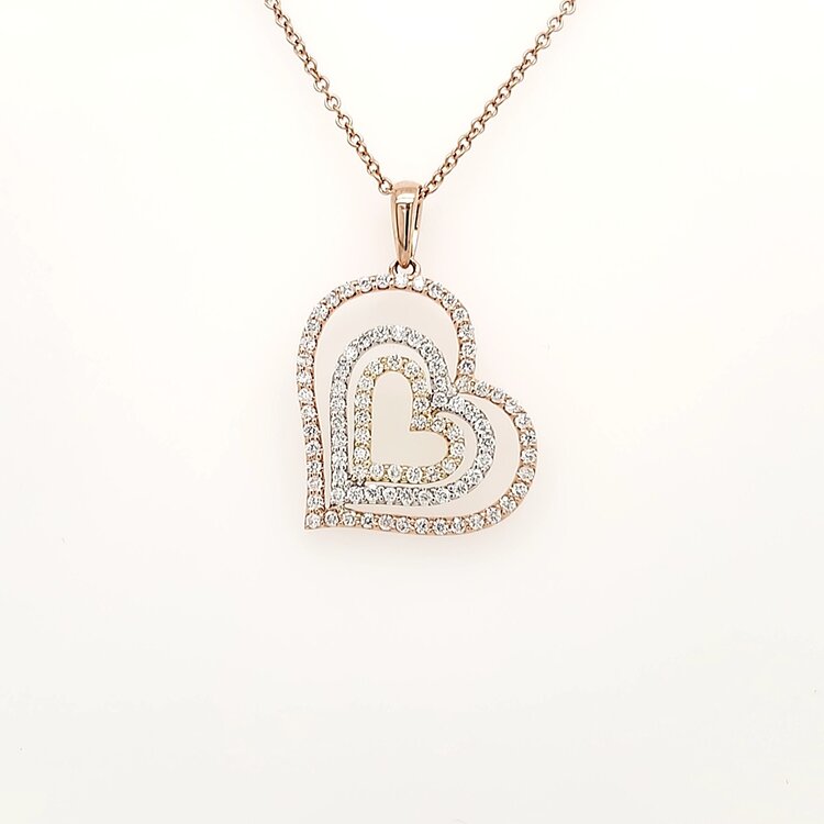 70296 10K ROSE GOLD .50TCW TRI-COLOR TRIPLE OPEN HEART PENDANT ON 14K ROSE GOLD CHAIN