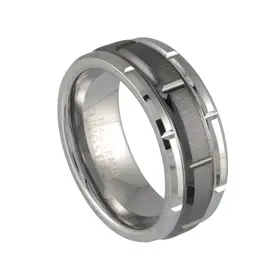 TC29-10 ITALGEM  8MM  BLACK CERAMIC TUNGSTEN CARBIDE RECTANGULAR CUT (SIZE 10) MEN'S RING