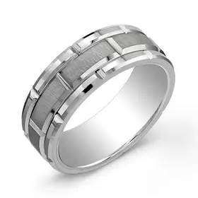 TC24-11 ITALGEM 8MM TUNGSTEN CARBIDE RECTANGULAR GREY CENTER (SIZE 11) MEN'S RING