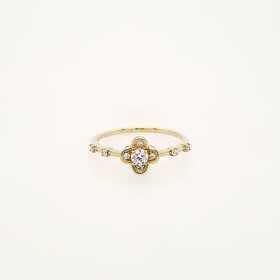 40240 14K YELLOW GOLD .17CTW DIAMOND CLOVER FLOWER DESIGN FASHION LADIES  RING