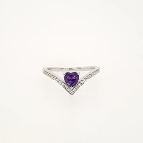 40243 14K WHITE GOLD .36CTW DIAMOND HEART SHAPE AMETHYST CHEVRON LADIES RING