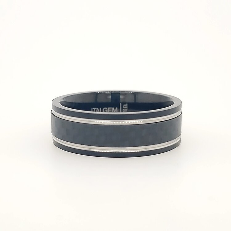 SMR58-12 ITALGEM STAINLESS STEEL 8MM  BLACK IP LINED (SIZE 12) MEN'S RING