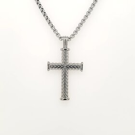 SC184-SI ITALGEM STAINLESS STEEL POLISHED CHEVRON CROSS PENDANT SET