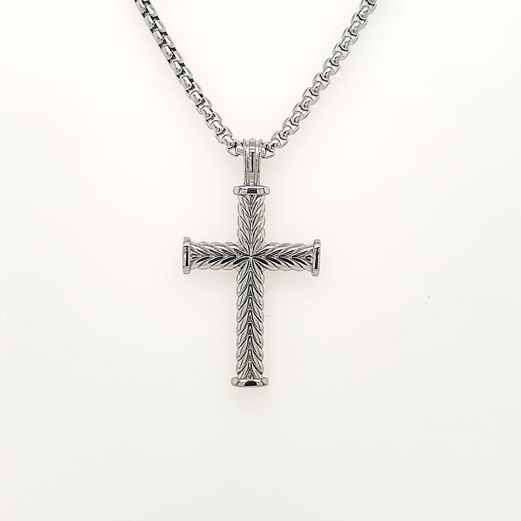 SC184-SI ITALGEM STAINLESS STEEL POLISHED CHEVRON CROSS PENDANT SET