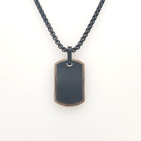 SP129-RO-BK ITALGEM STAINLESS STEEL MATTE AND POLISHED FINISH BLACK IP DOGTAG WITH 22" ROUND BOX CHAIN PPENDANT SET