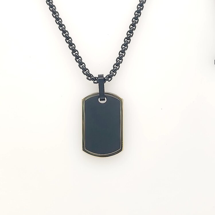 SP129-GO-BK ITALGEM STAINLESS STEEL GOLD IP MATTE AND POLISHED FINISH DOG TAG 22" ROUND BOX CHAIN PENDANT SET