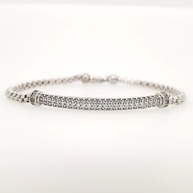 20270 14K WHITE GOLD PAVE SET CUBIC ZIRCONIA BAR ROUNDED BOX LINK BRACELET