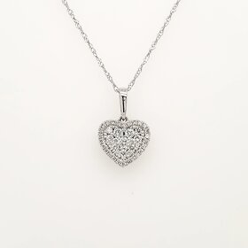 70506 14K WHITE GOLD .25CTW DIAMOND CLUSTER HALO HEART PENDANT SET